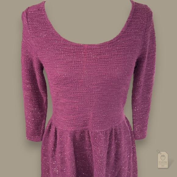 Maison Jules Metallic Knit Peplum Dress Purple Juniors M - Picture 2 of 9